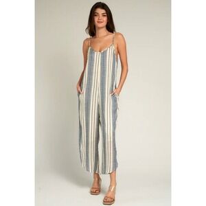 French Quarter Blue White Striped Cami Jumpsuit Tulip Hem Size Small Boho Resort